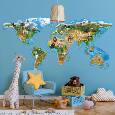 FOLDZILLA 3D-världskarta - Animal Club International - Världskarta i kartong med djur