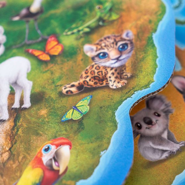 FOLDZILLA 3D-världskarta - Animal Club International - Världskarta i kartong med djur